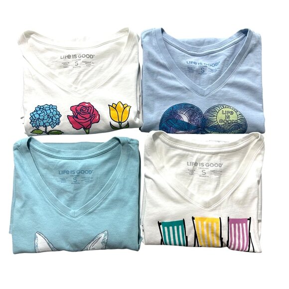 Life Is Good Womens  T-Shirts Bundle Of 4 Small V-Neck Casual Tops - Picture 1 of 7